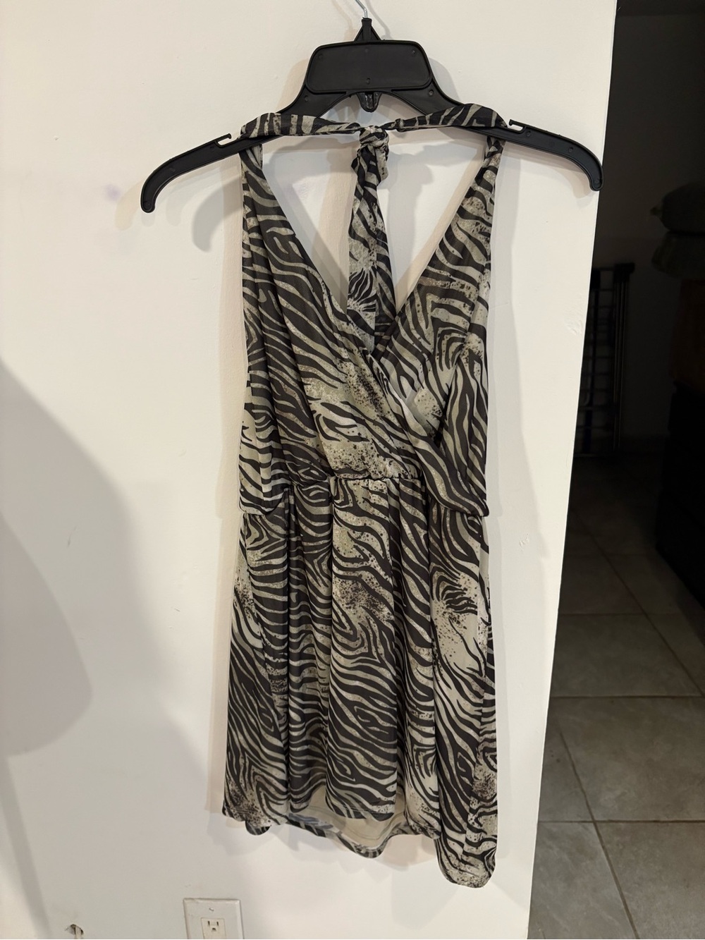Derek Heart Black & Cream Zebra Halter Mini Dress